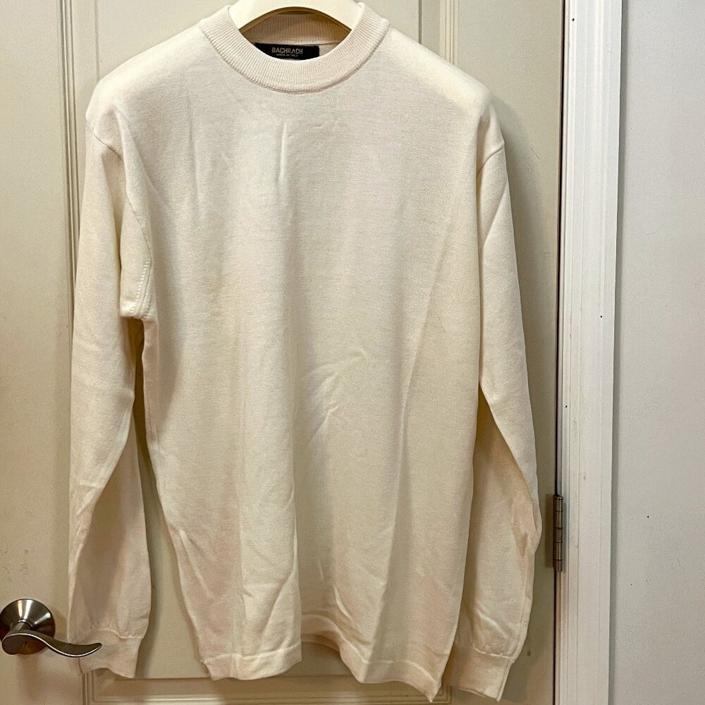 Bachrach Men's Size XL 100% Merino Wool L/S Crew Neck Sweater. Ivory.